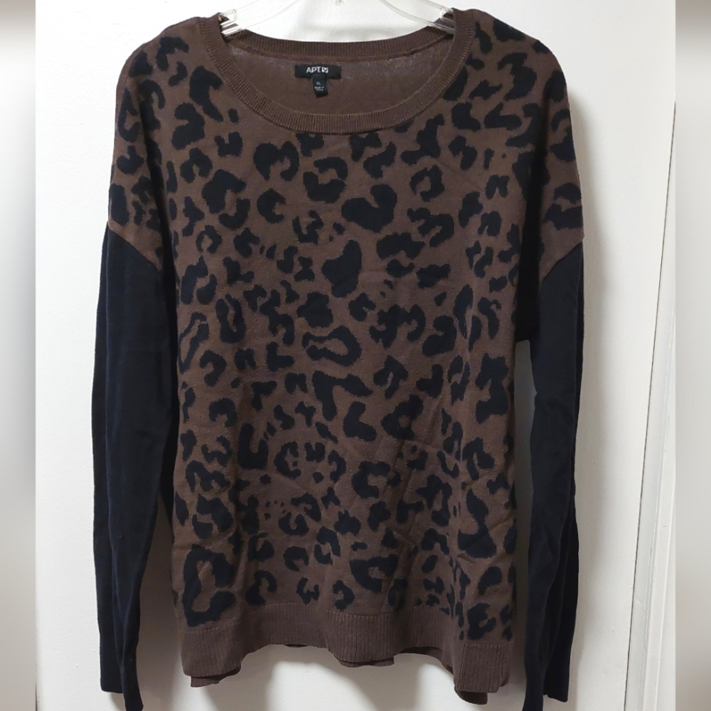 APT 9 Colorblock Leopard Print Sweater